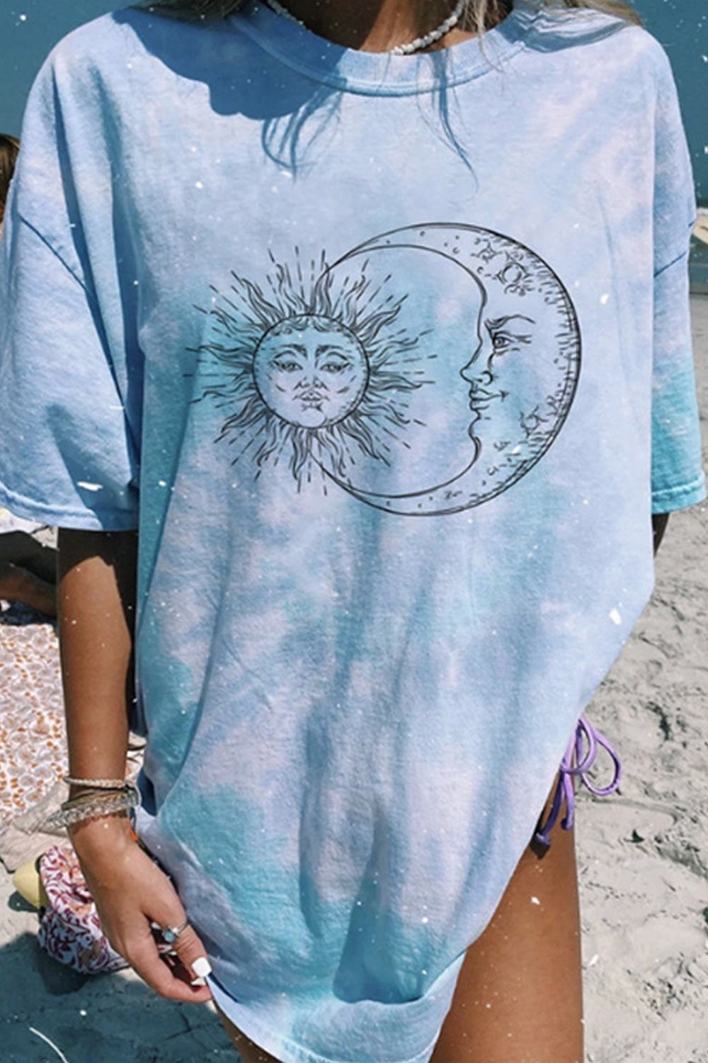 Women Tie Dye Printed Short Sleeve Loose Fit Casual Sweatshirt