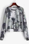 Women Fashionable Camouflage Printed Easy Round Neck Loose Sweatshirt