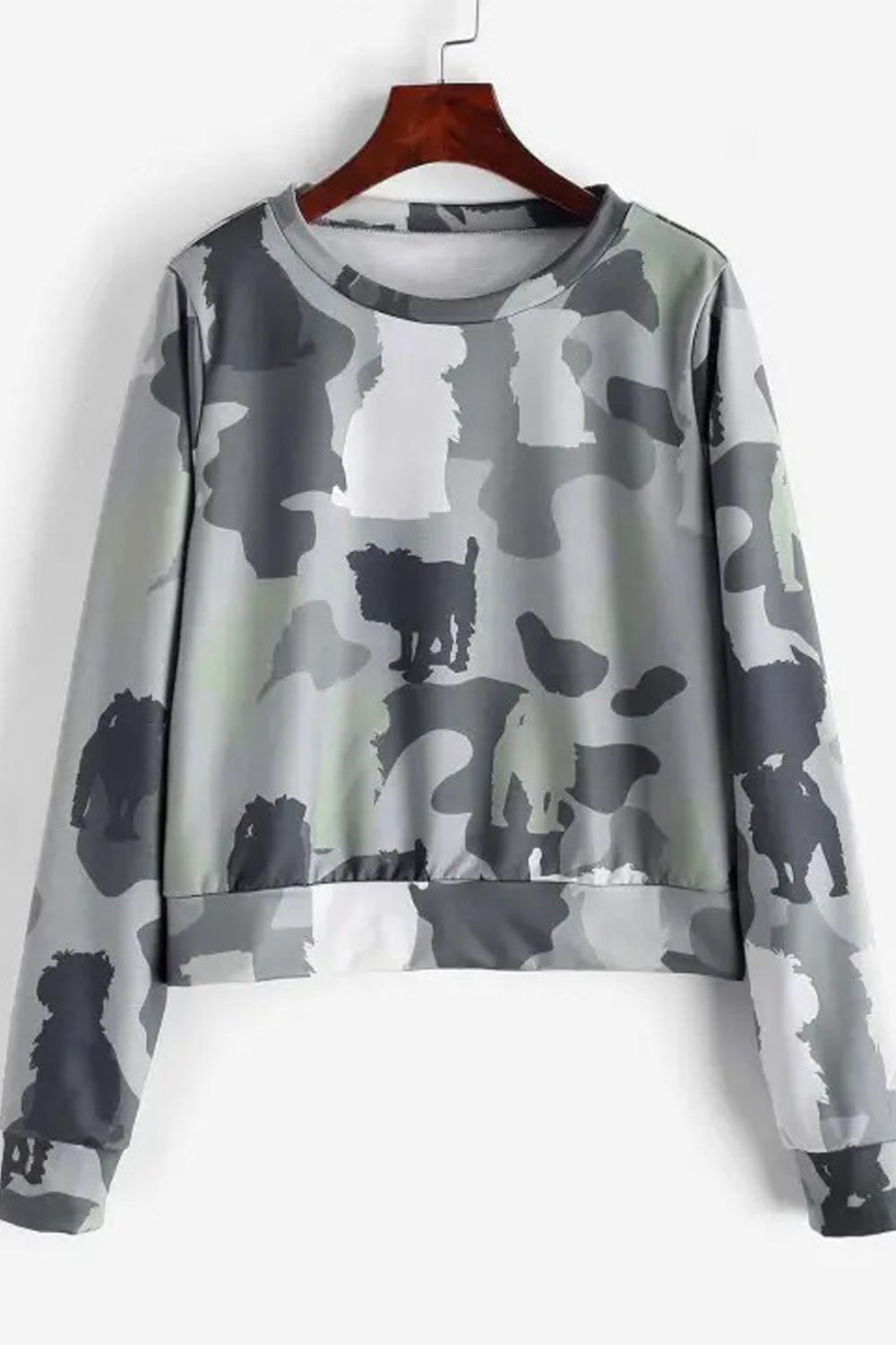 Women Fashionable Camouflage Printed Easy Round Neck Loose Sweatshirt