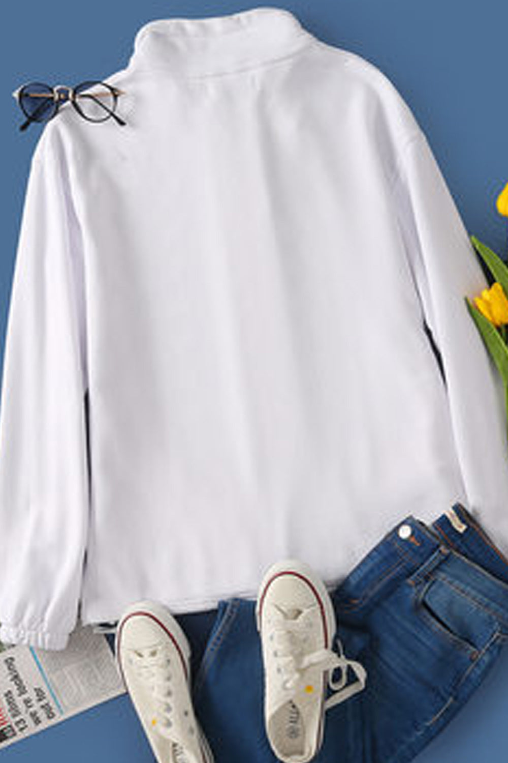 Women Collar Neck Classy Solid Pattern Long Sleeve Soft Sweatshirt