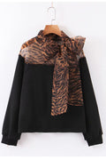Women Ribbed Cuff Long Sleeve Leopard Printed Charming Sweatshirt