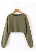 Women Short Length Round Neck Ribbed Cuff Long Sleeve Elegant Sweatshirt