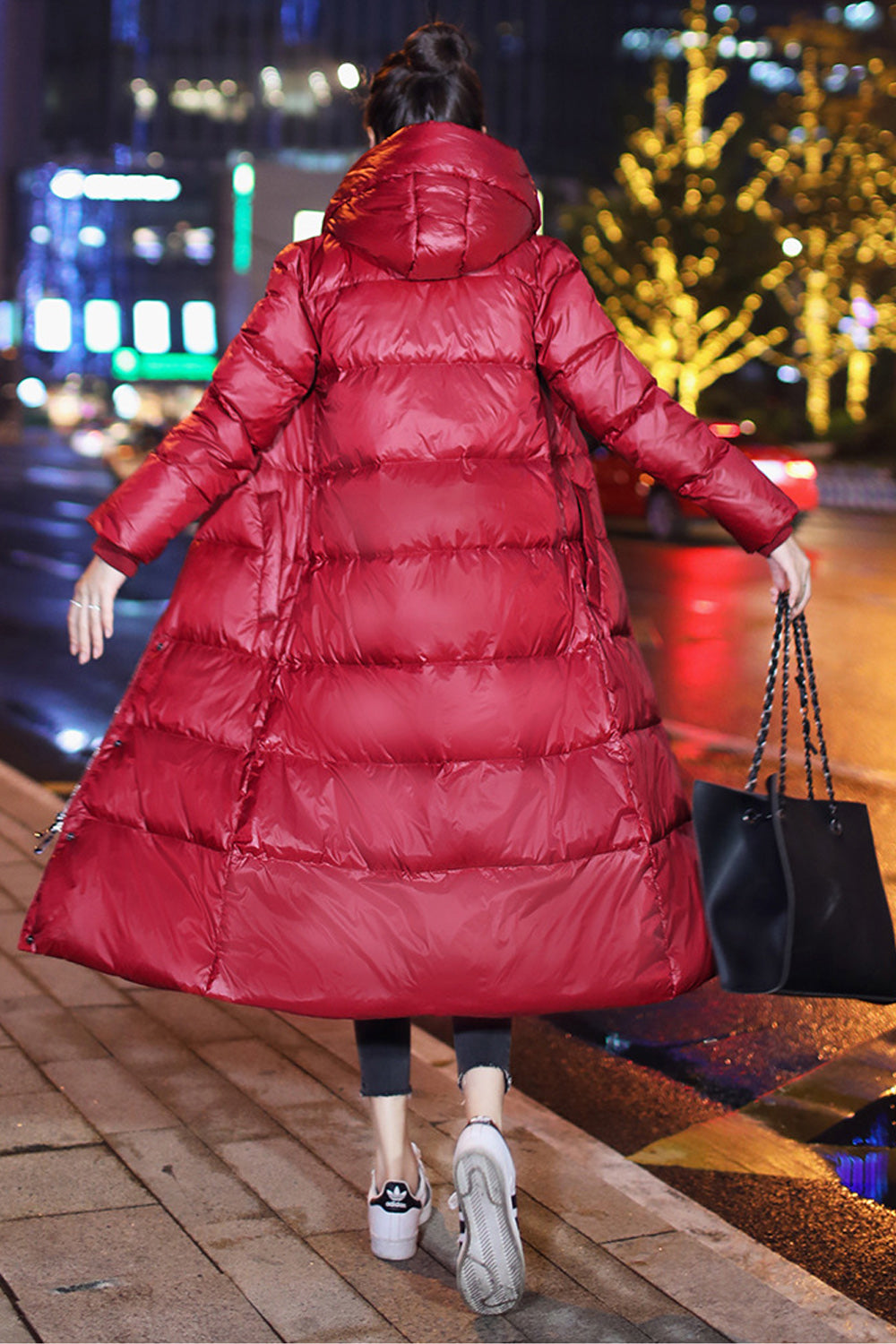 Women Long Length Warm Hooded Neck Solid Colored Lovely Padded Jacket