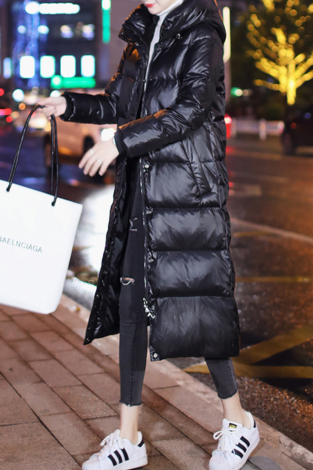 Women Long Length Warm Hooded Neck Solid Colored Lovely Padded Jacket