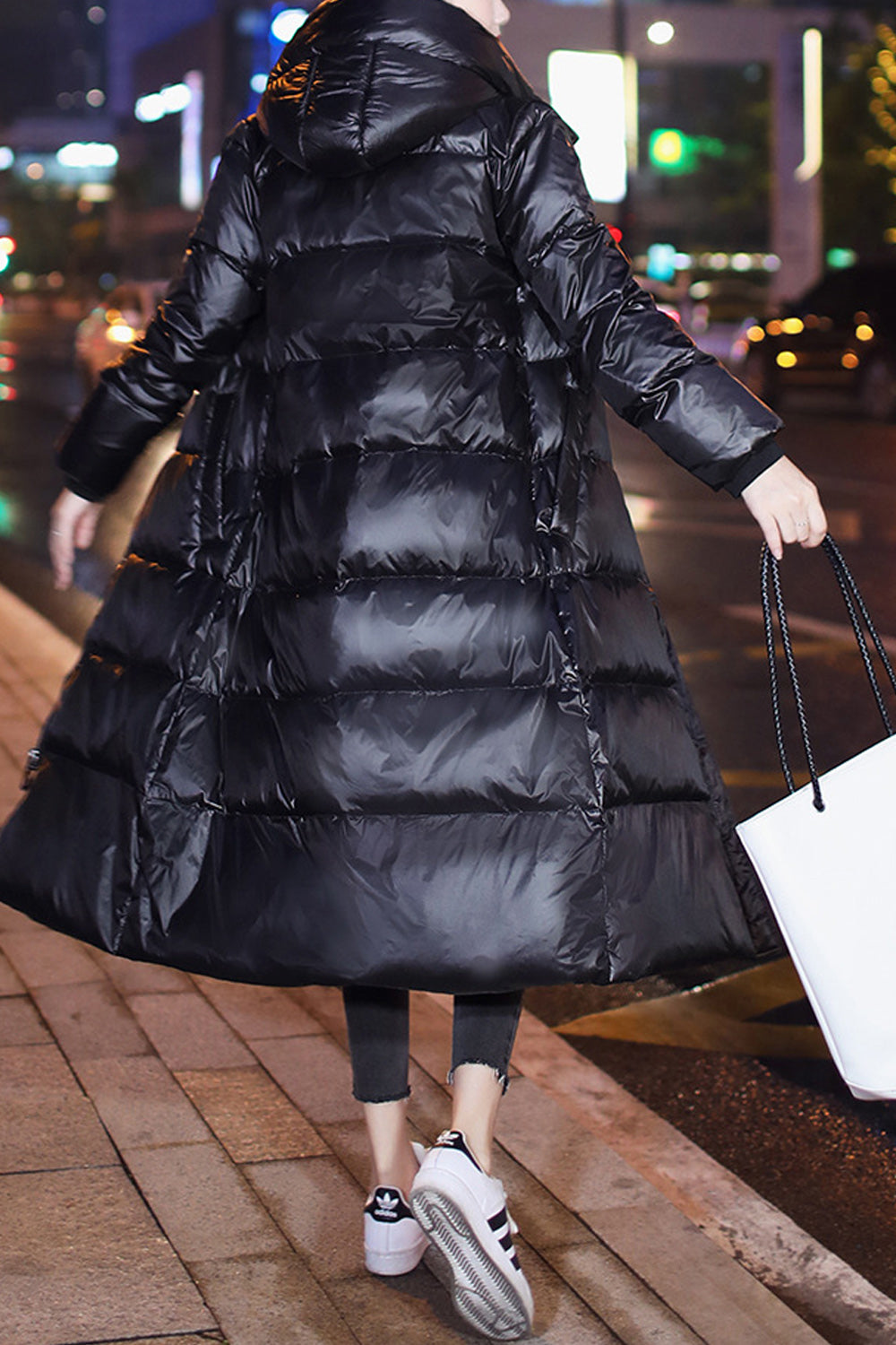 Women Long Length Warm Hooded Neck Solid Colored Lovely Padded Jacket