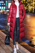 Women Long Length Warm Hooded Neck Solid Colored Lovely Padded Jacket