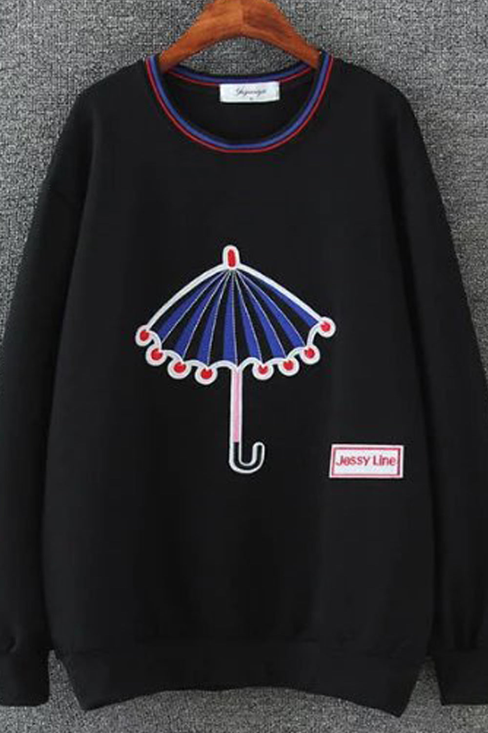 Women Beautiful Round Neck Umbrella Patch Pullover Sweatshirt