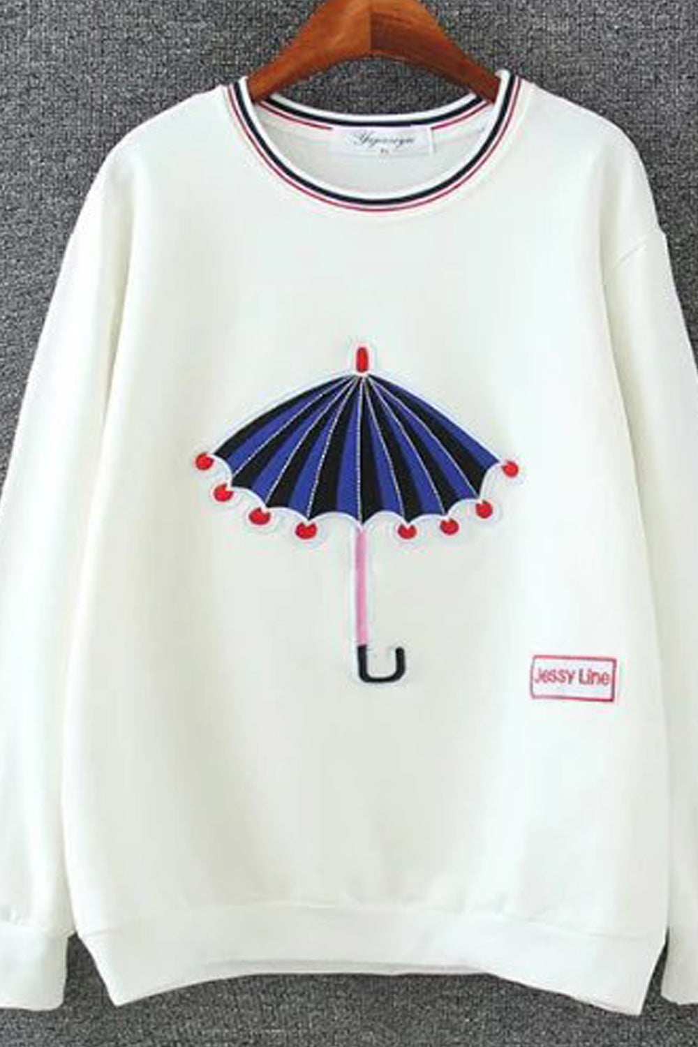 Women Beautiful Round Neck Umbrella Patch Pullover Sweatshirt