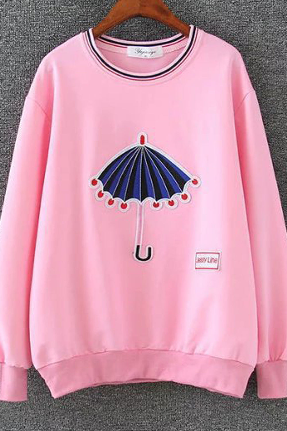 Women Beautiful Round Neck Umbrella Patch Pullover Sweatshirt