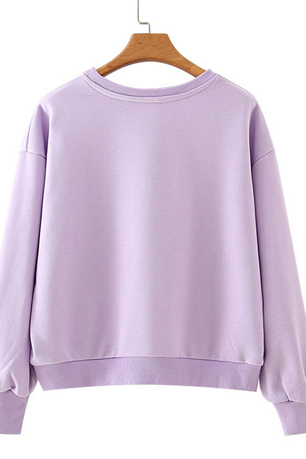 Women Comfortable Round Neck Long Sleeve Ribbed Cuff Solid Colored Sweatshirt