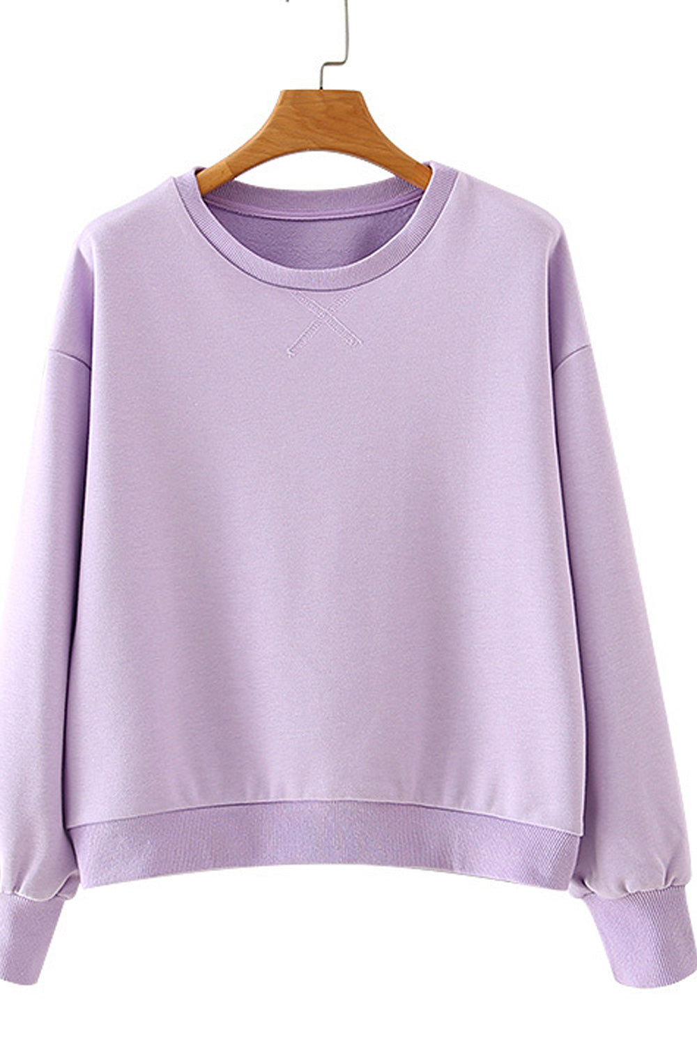 Women Comfortable Round Neck Long Sleeve Ribbed Cuff Solid Colored Sweatshirt