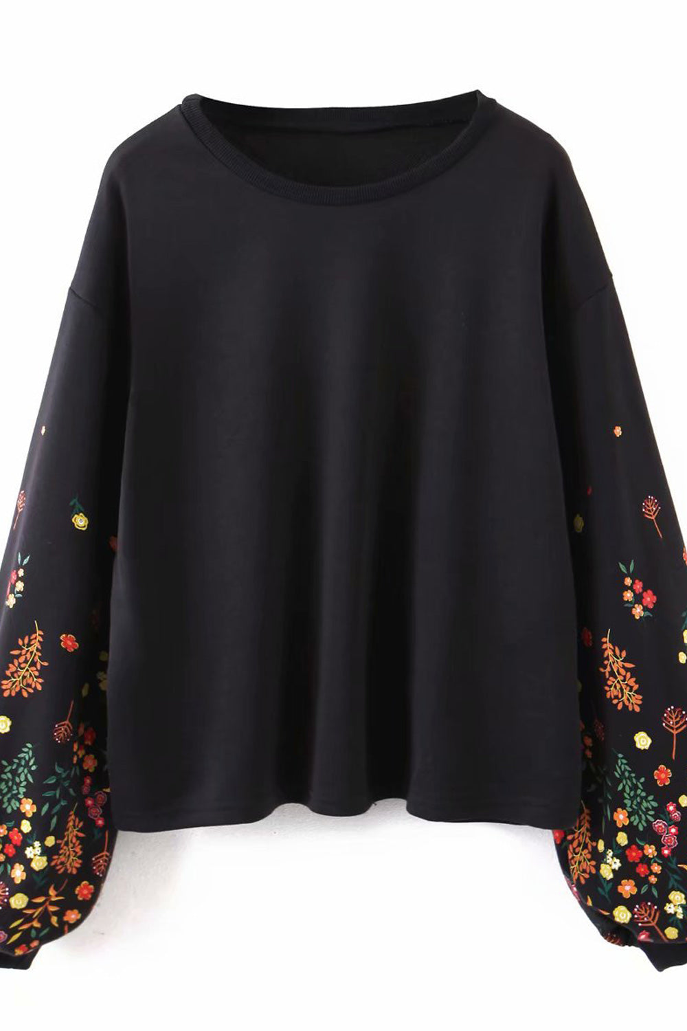 Women Easy Round Neck Soft Embroidered Pattern Long Sleeve Sweatshirt