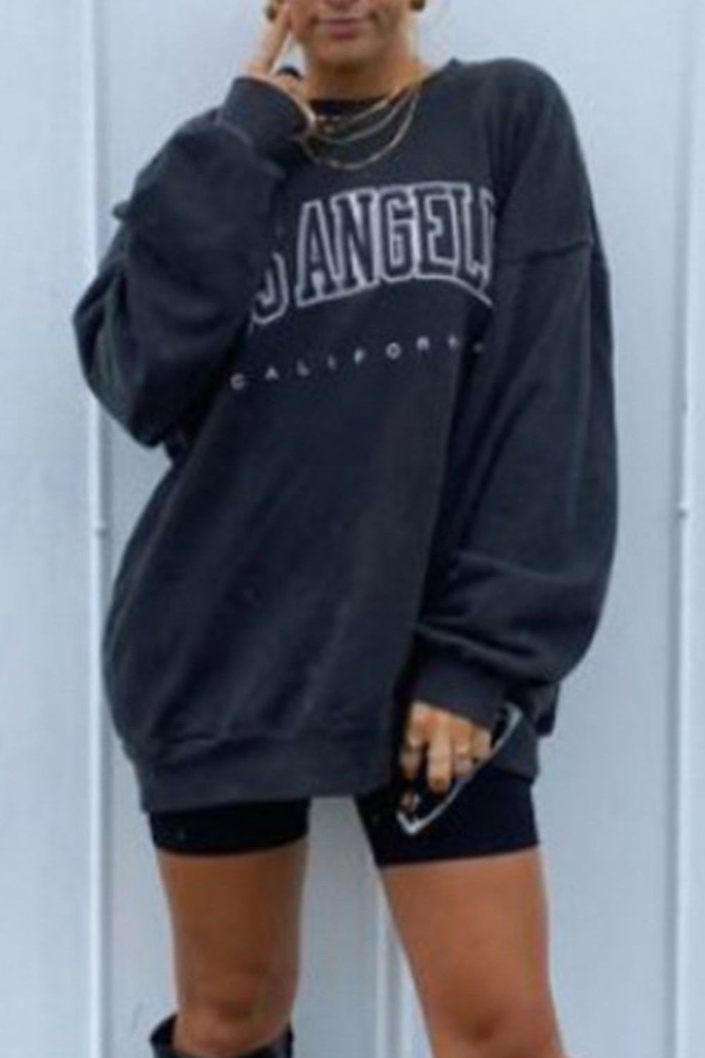 Women Easy Round Neck Stylish Letter Printed Ribbed Cuff Sweatshirt