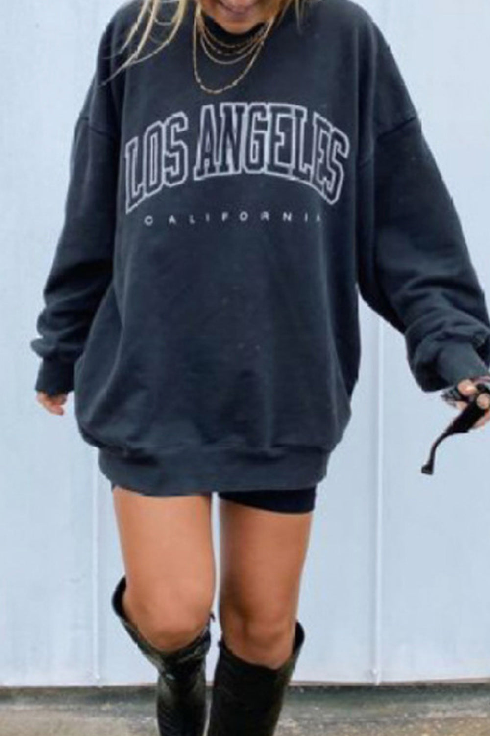 Women Easy Round Neck Stylish Letter Printed Ribbed Cuff Sweatshirt