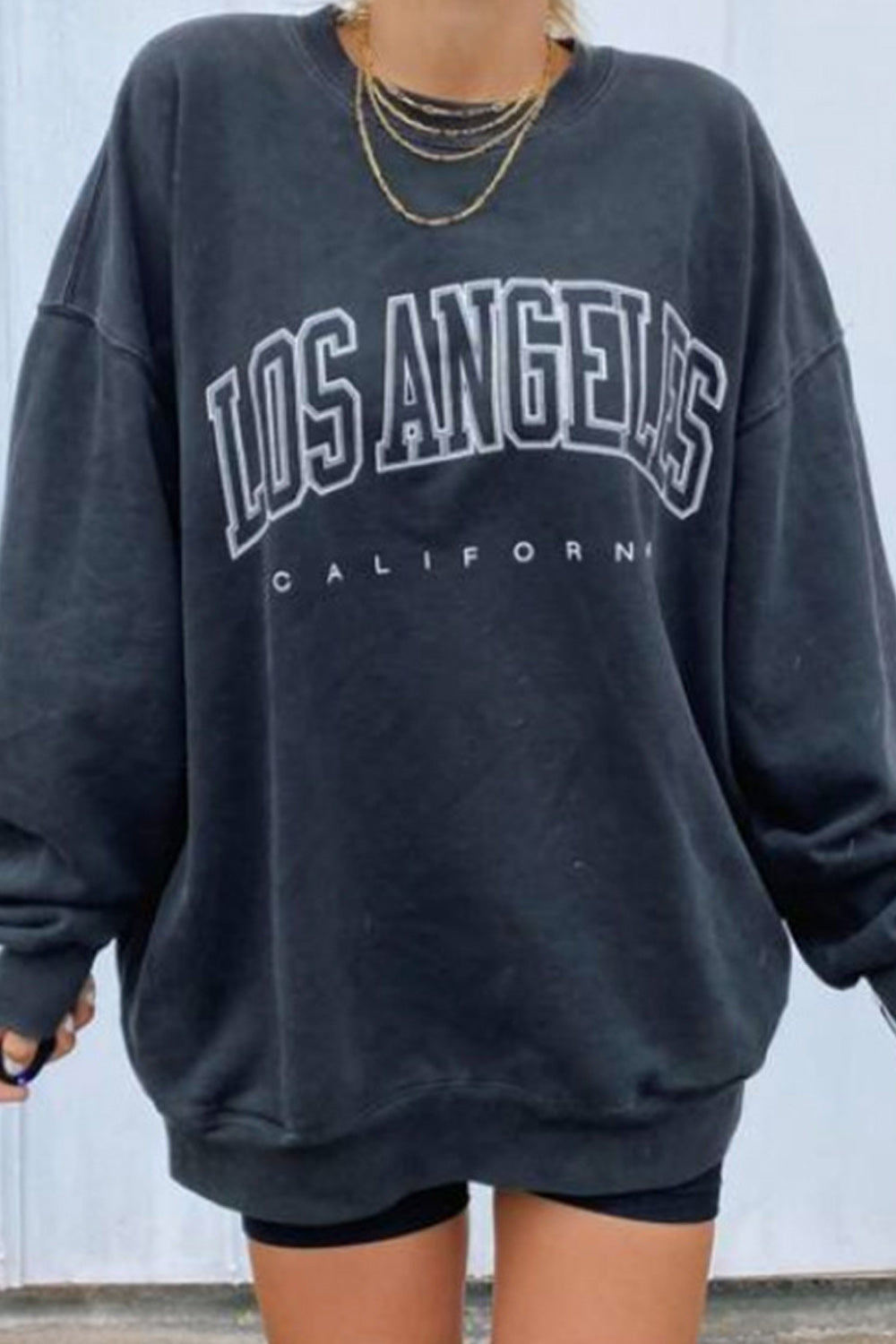 Women Easy Round Neck Stylish Letter Printed Ribbed Cuff Sweatshirt