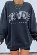 Women Easy Round Neck Stylish Letter Printed Ribbed Cuff Sweatshirt