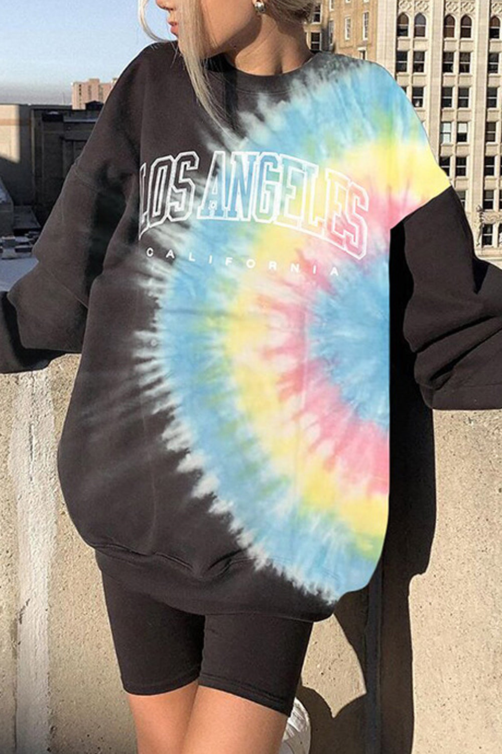 Women Fashion High Neck Tie Dye Printed Long Sleeve Sweatshirt