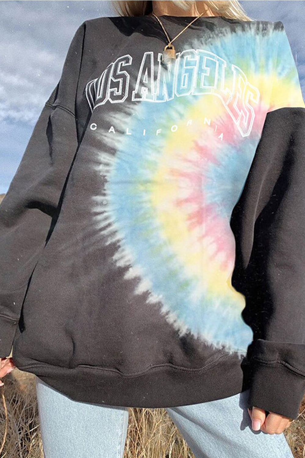 Women Fashion High Neck Tie Dye Printed Long Sleeve Sweatshirt