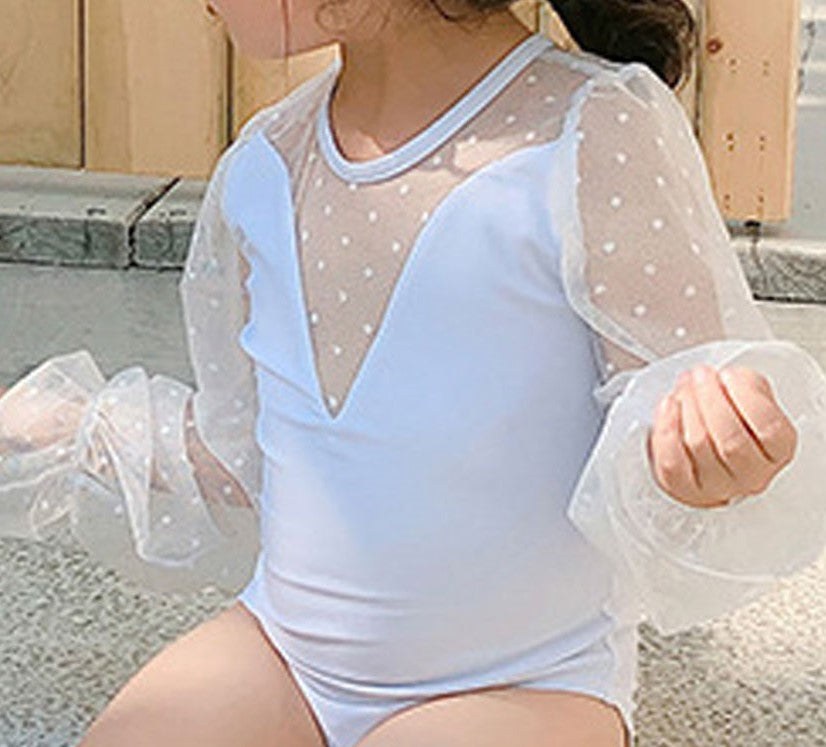 Baby Girls Transparent Long Sleeve Round Neck One Piece Swimsuit
