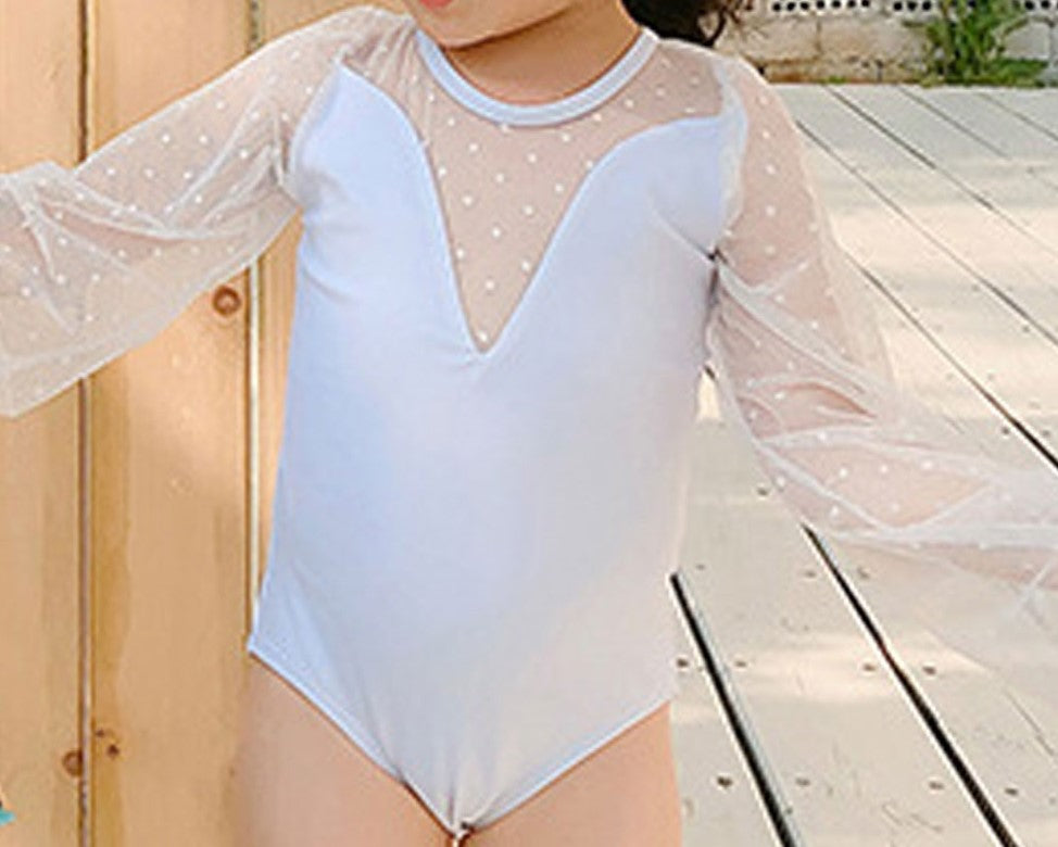Baby Girls Transparent Long Sleeve Round Neck One Piece Swimsuit