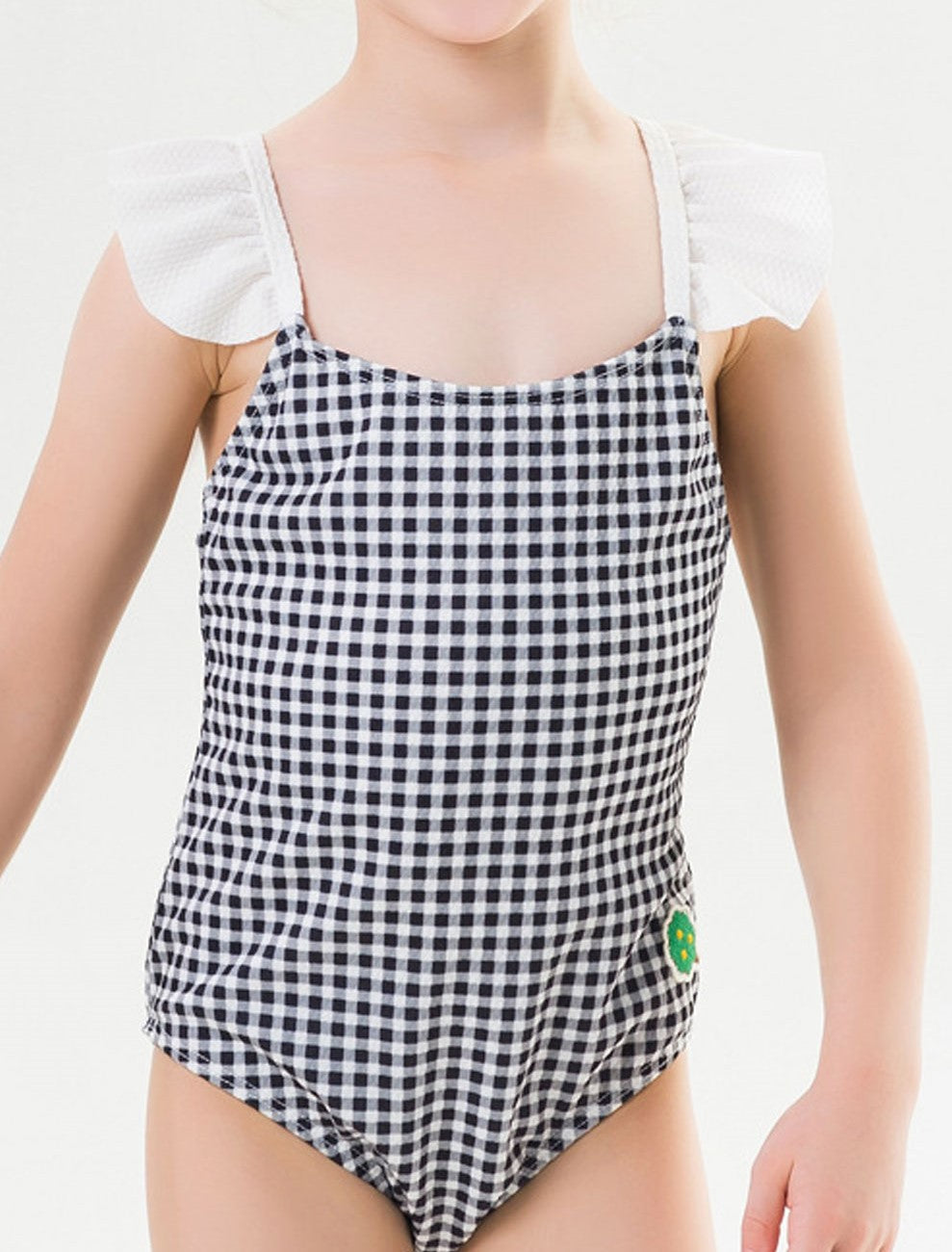 Baby Girls Flying Sleeve Plaid Pattern One Piece Swimsuit