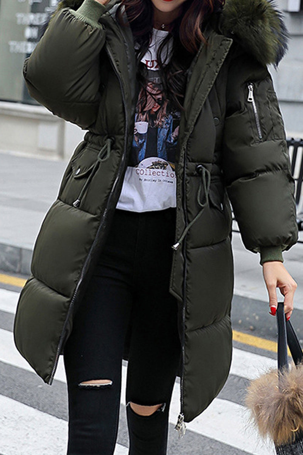Women Easy Zipper Closure Solid Colored Long Sleeve Thick Padded Jacket