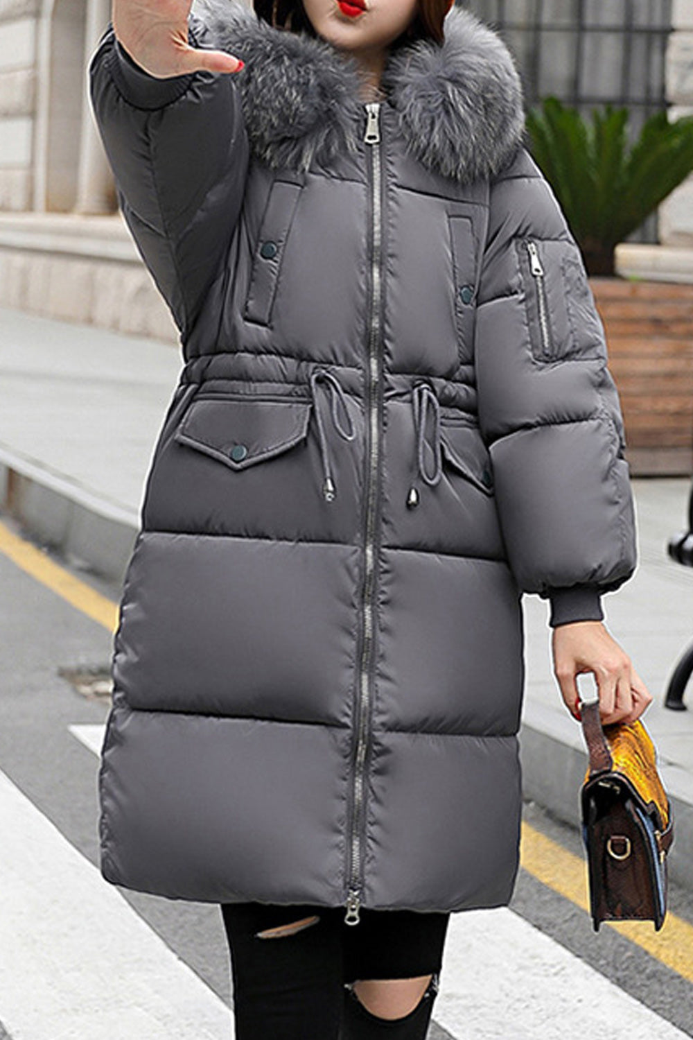 Women Easy Zipper Closure Solid Colored Long Sleeve Thick Padded Jacket