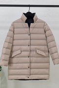 Women Solid Colored Flap Pocket Long Sleeve Stand Collar Padded Jacket