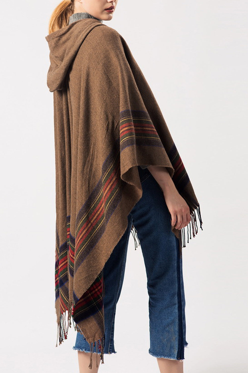 Women Striped Pattern Charming Tassel Hem Cozy Shawl