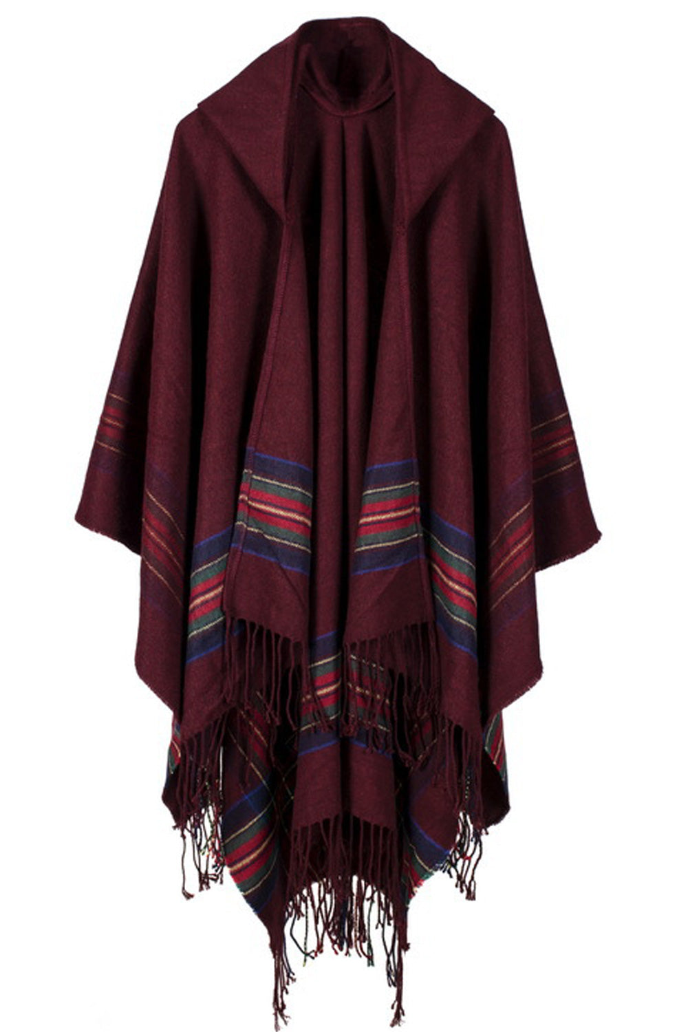 Women Striped Pattern Charming Tassel Hem Cozy Shawl