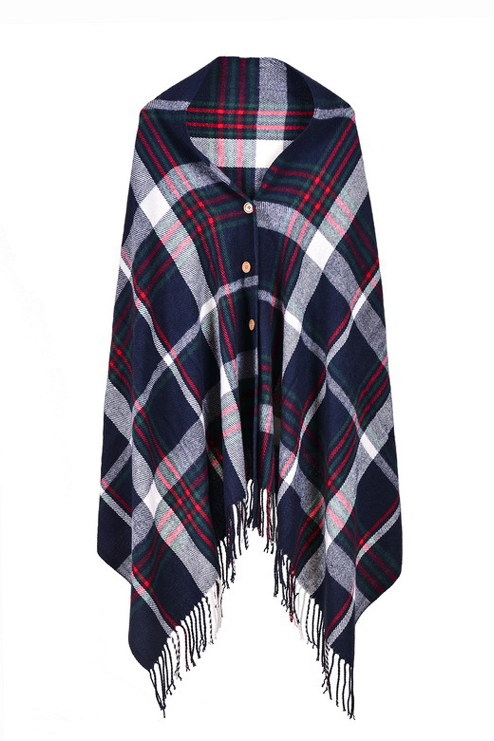 Women Fashionable Plaid Pattern Button Closure Comfortable Shawl