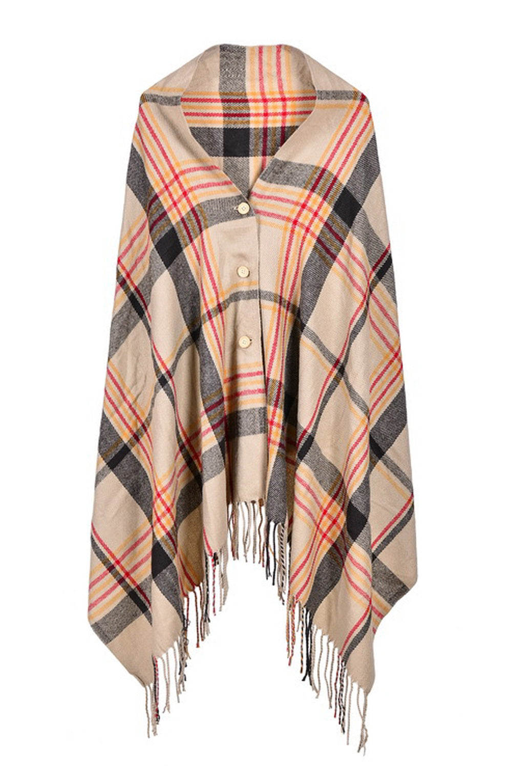 Women Fashionable Plaid Pattern Button Closure Comfortable Shawl