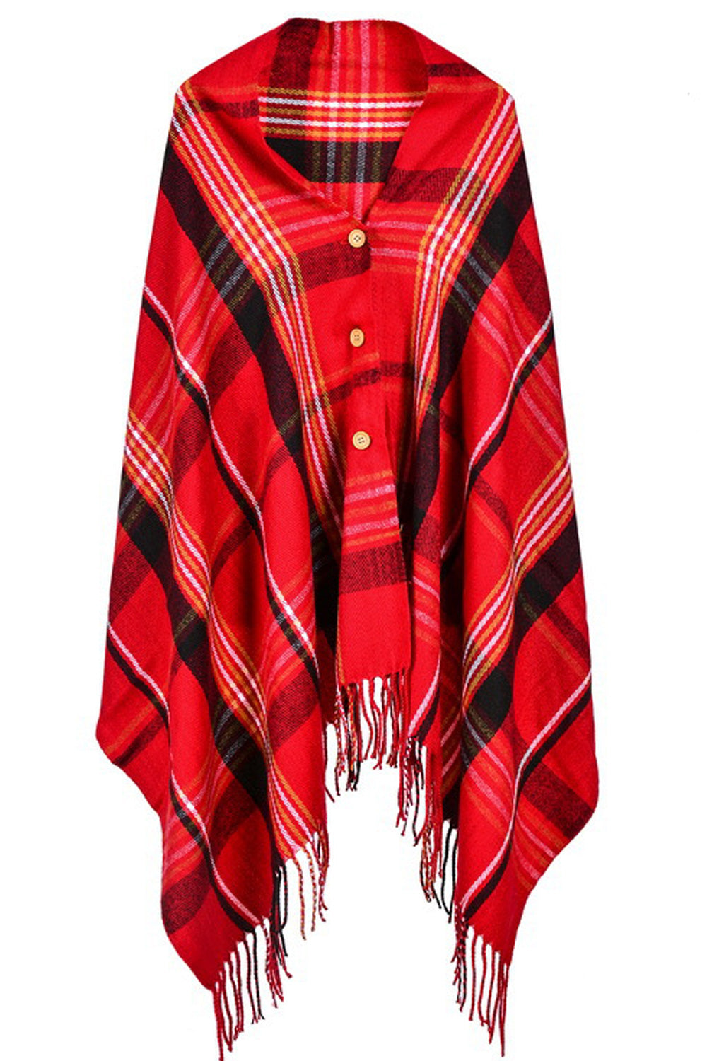 Women Fashionable Plaid Pattern Button Closure Comfortable Shawl