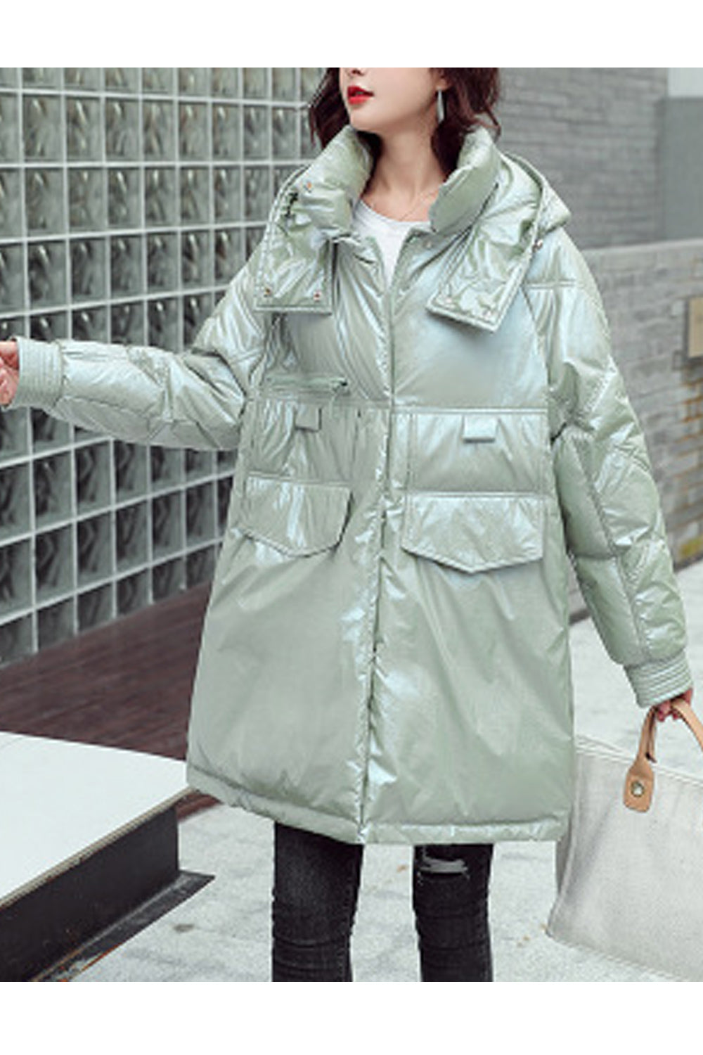 Women Elegant Solid Colored Warm Loose Long Sleeve Pocket Styled Padded Jacket