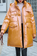 Women Elegant Solid Colored Warm Loose Long Sleeve Pocket Styled Padded Jacket
