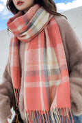 Women Charming Tassel Decorated Plaid Pattern Stylish Muffler