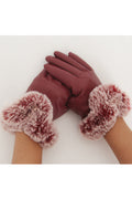 Women Beautiful Rabbit Fleece Warm Thick PU Gloves