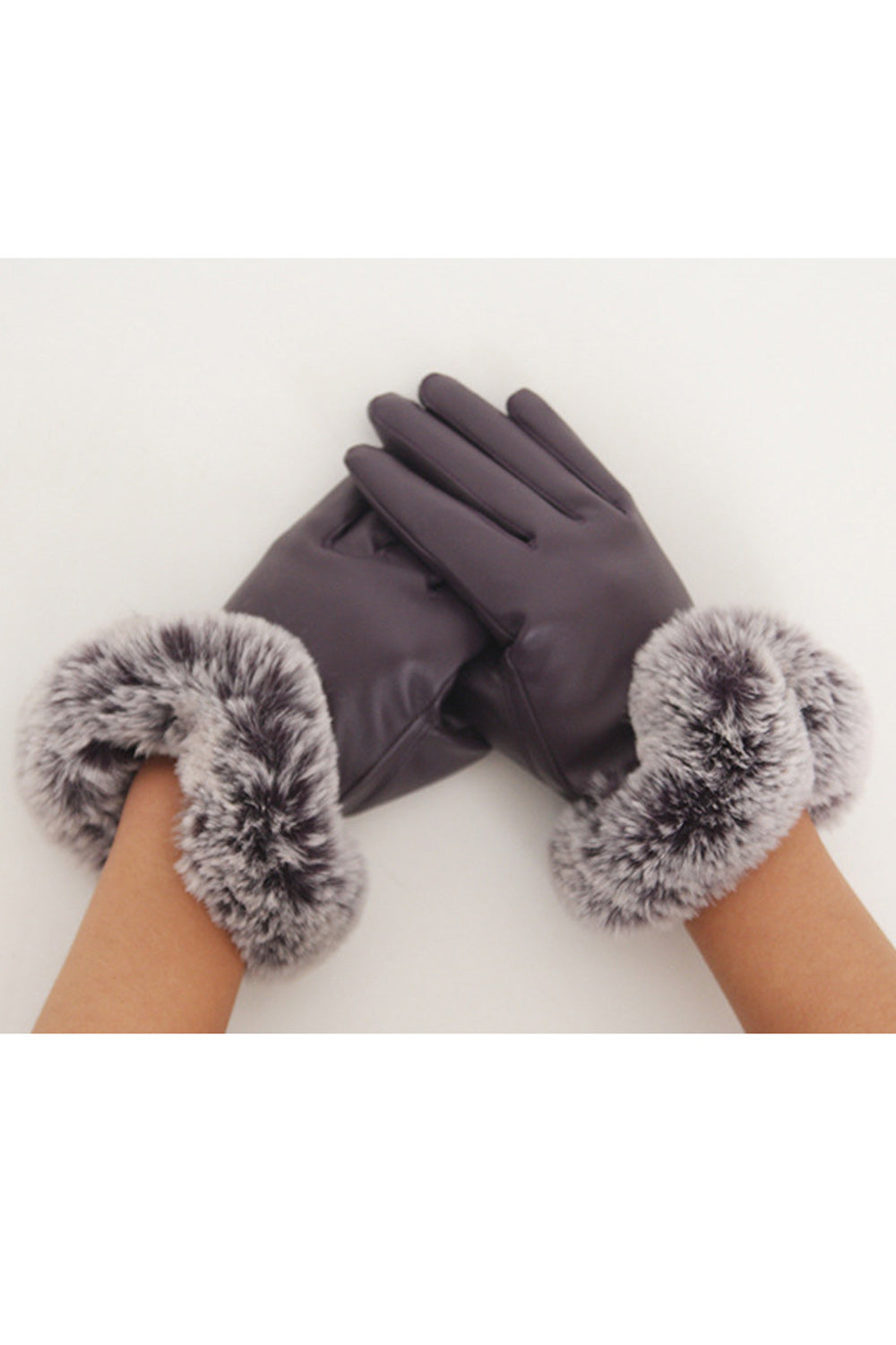 Women Beautiful Rabbit Fleece Warm Thick PU Gloves