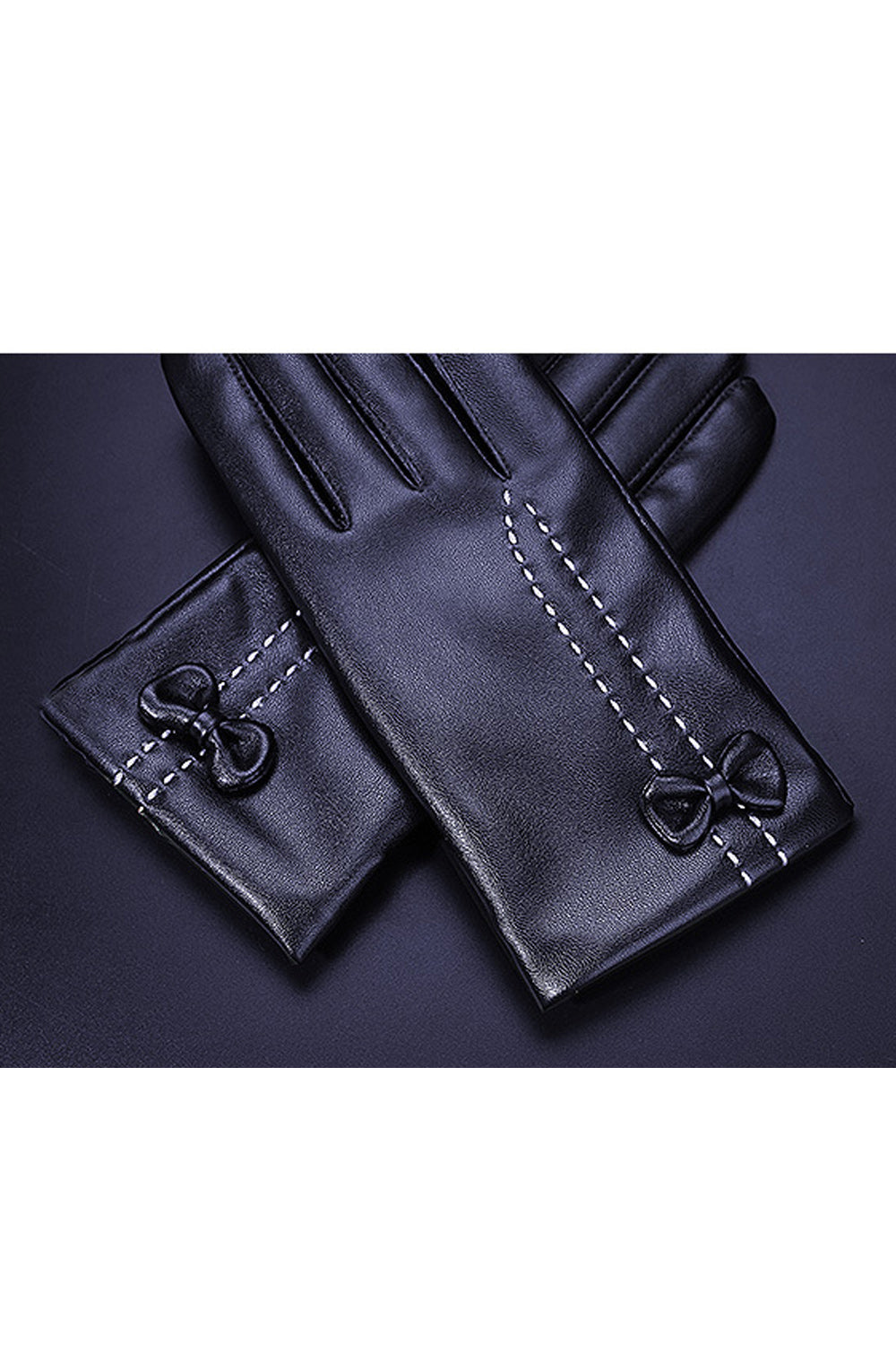 Women Decorated Bow Thick Outdoor PU Gloves