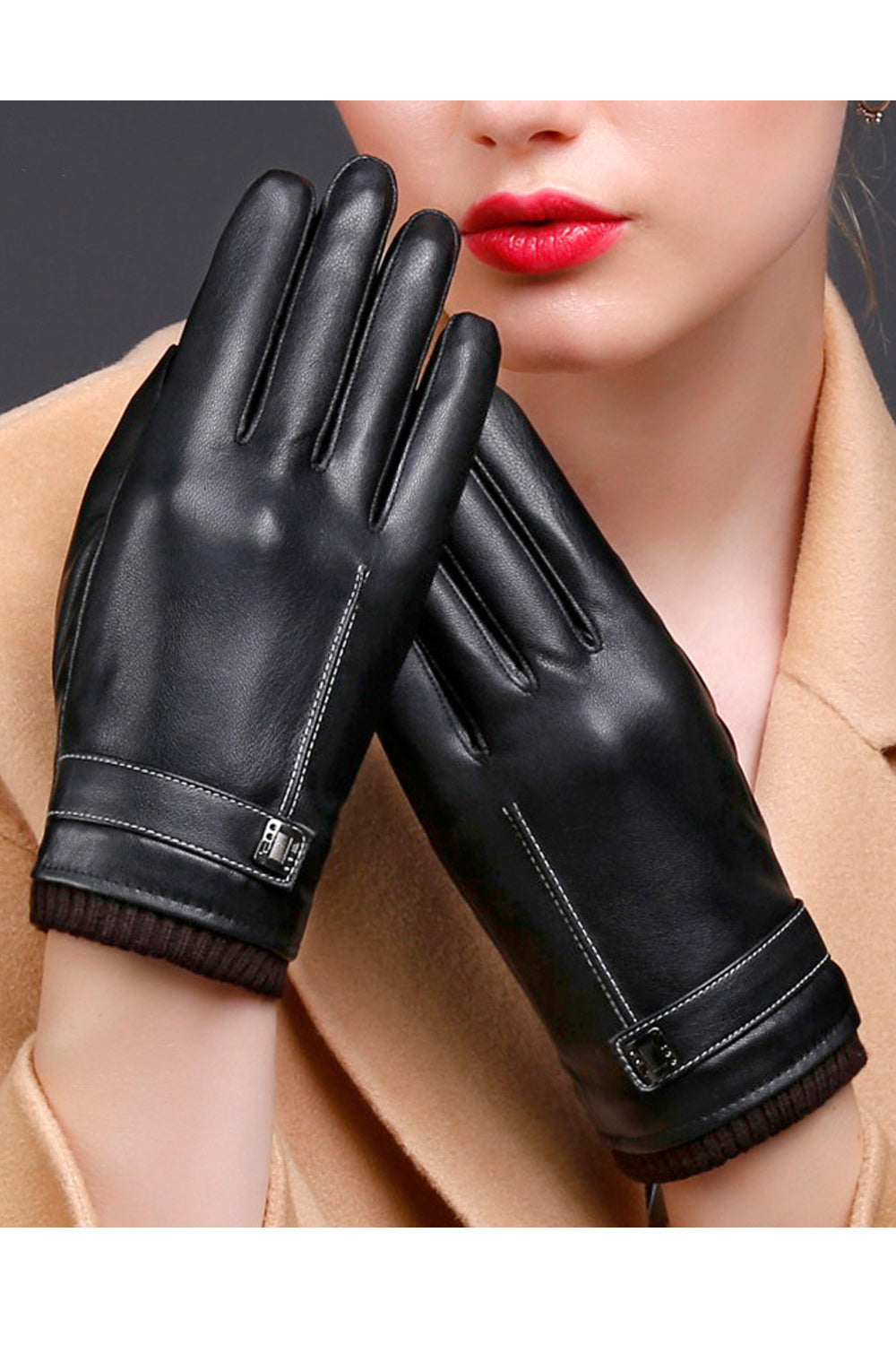 Women Durable Outdoor Riding Warm PU Gloves