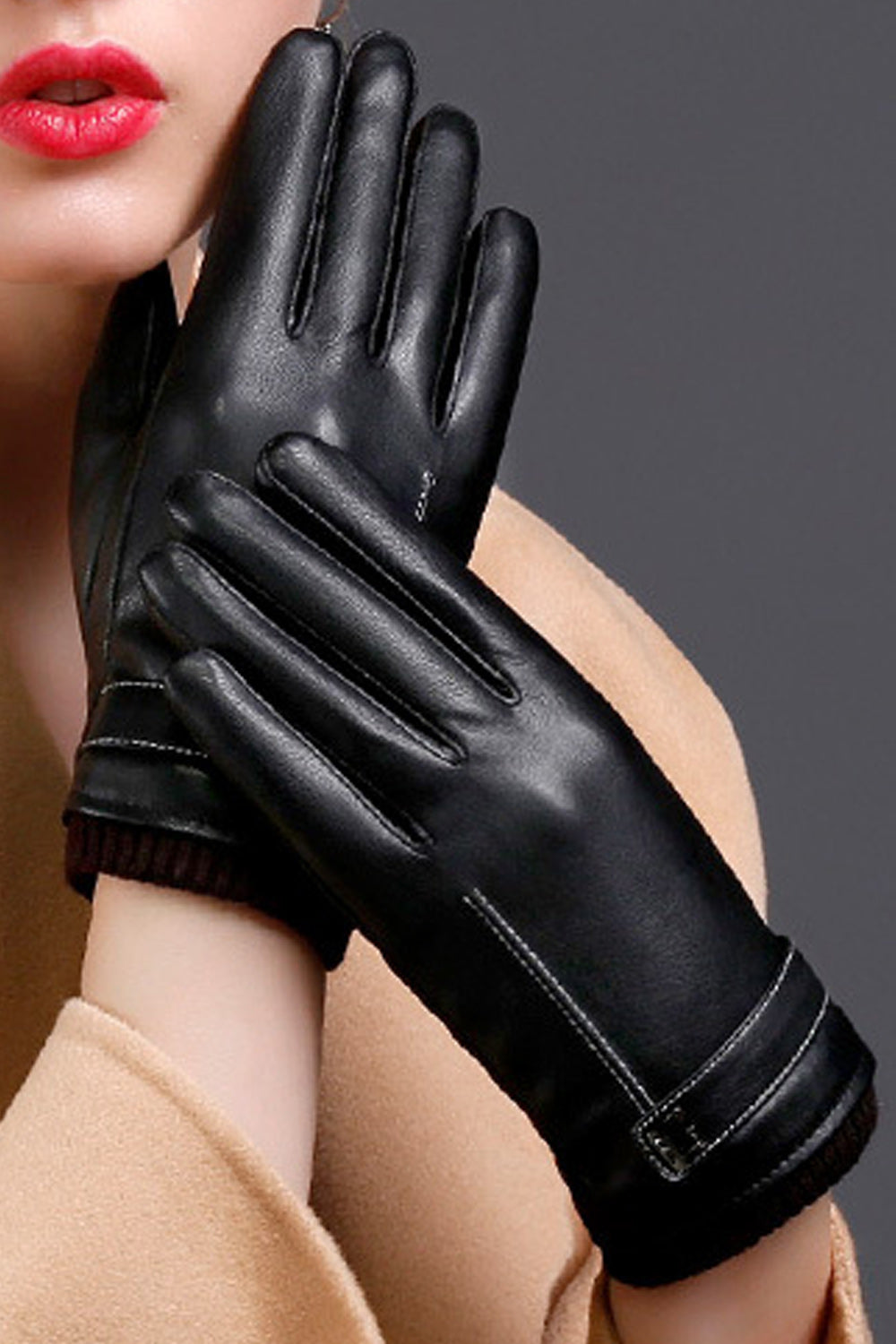 Women Durable Outdoor Riding Warm PU Gloves