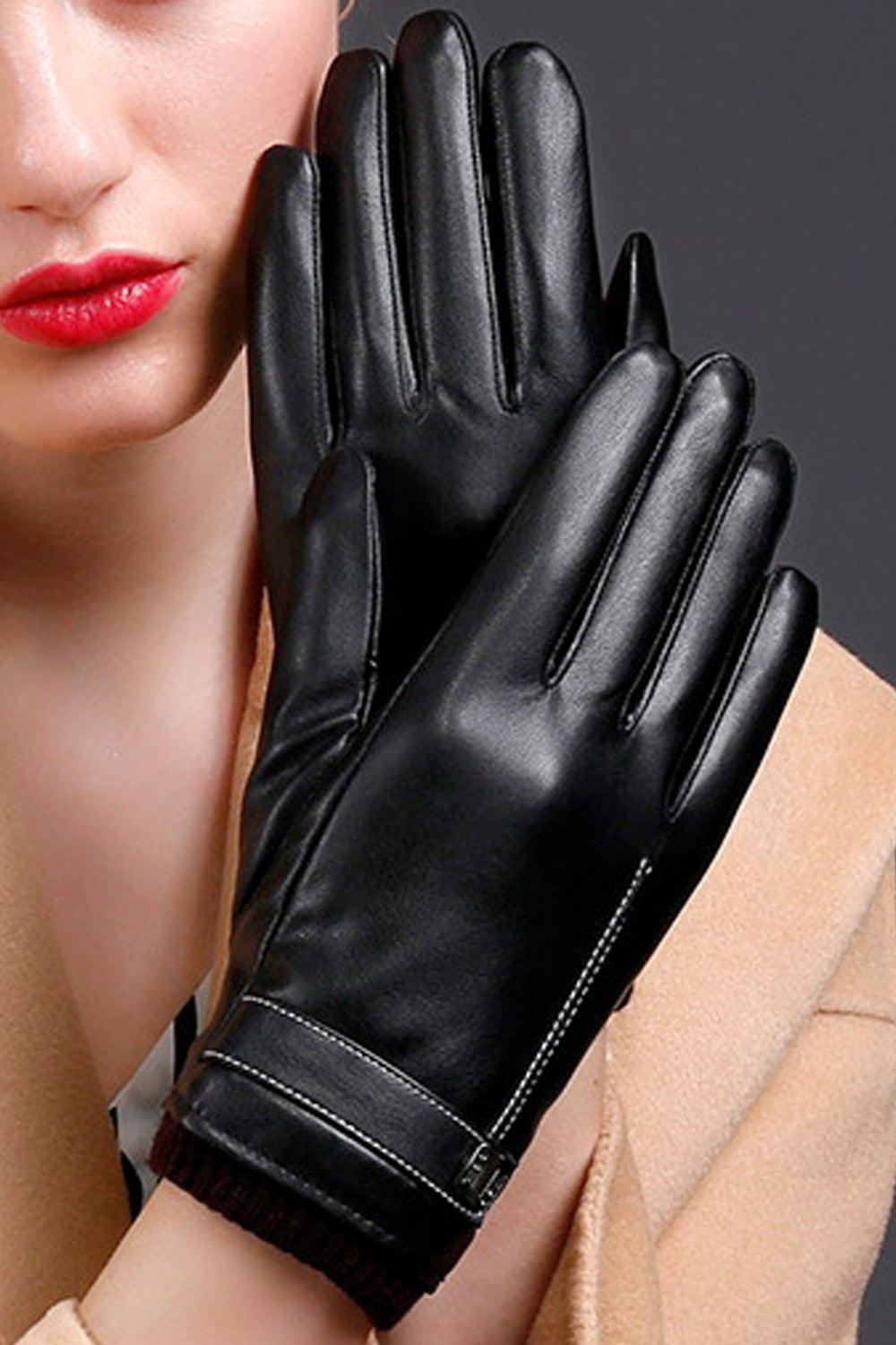 Women Durable Outdoor Riding Warm PU Gloves