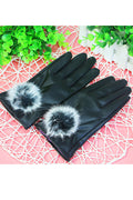 Women Thickened Warm Hairball Decorated Winter PU Gloves