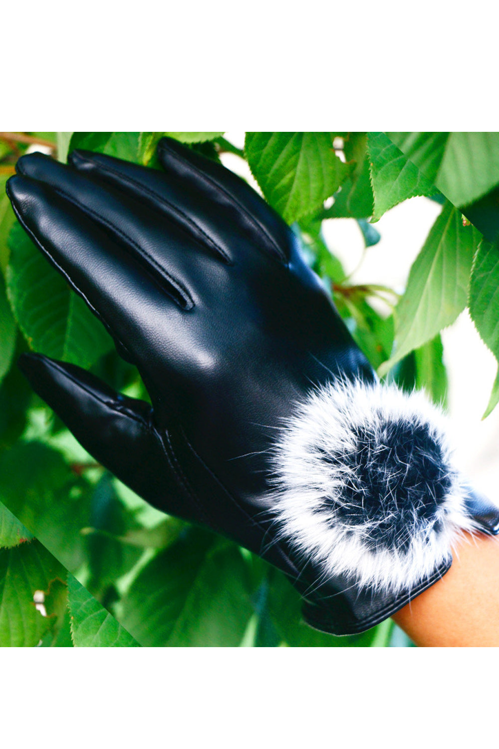 Women Thickened Warm Hairball Decorated Winter PU Gloves