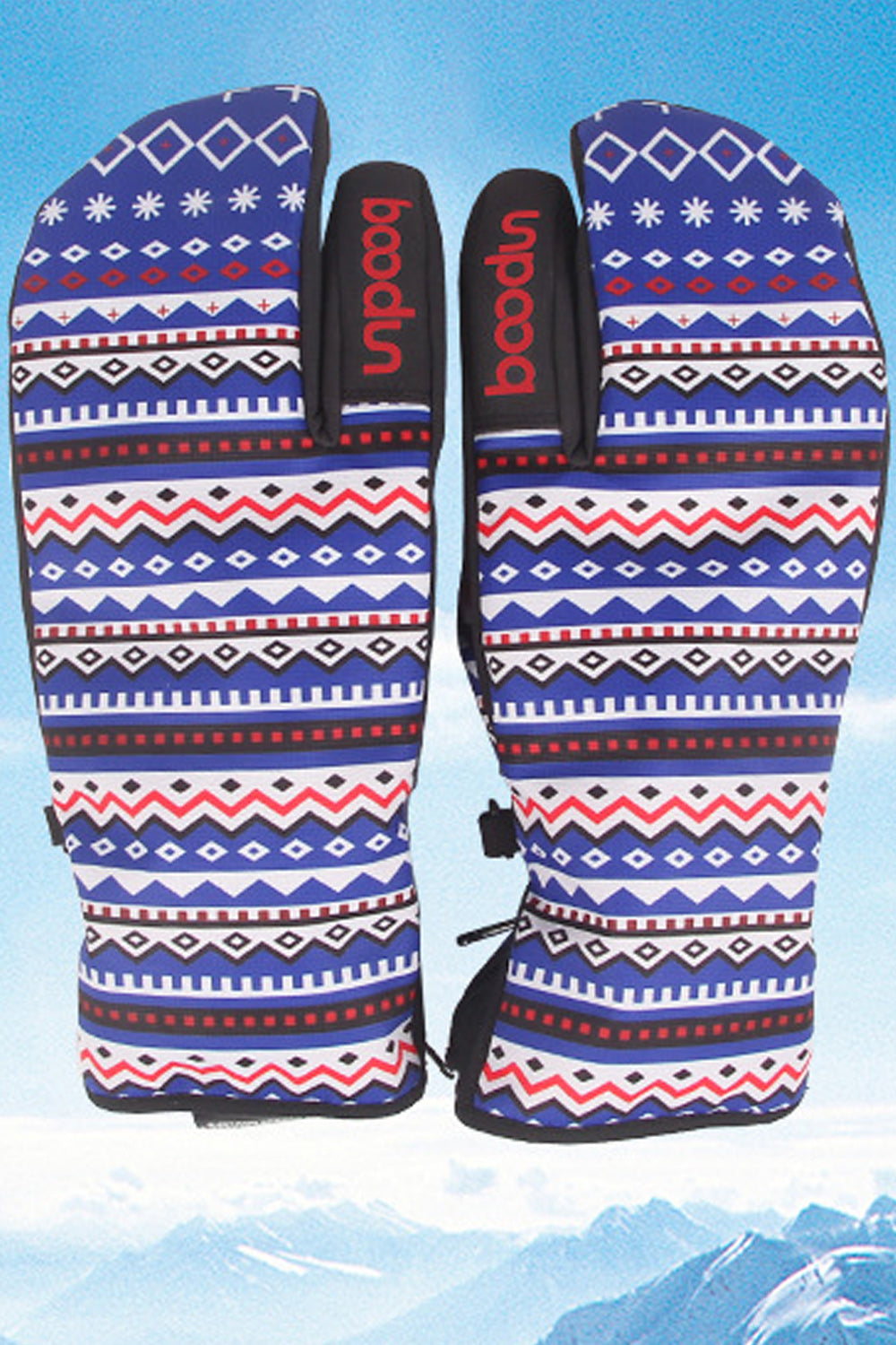 Women Printed Three Finger Warm & Thick Ski Gloves