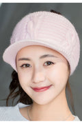 Women Soft Rabbit Fleece Earmuffs Warm Knitted Hat