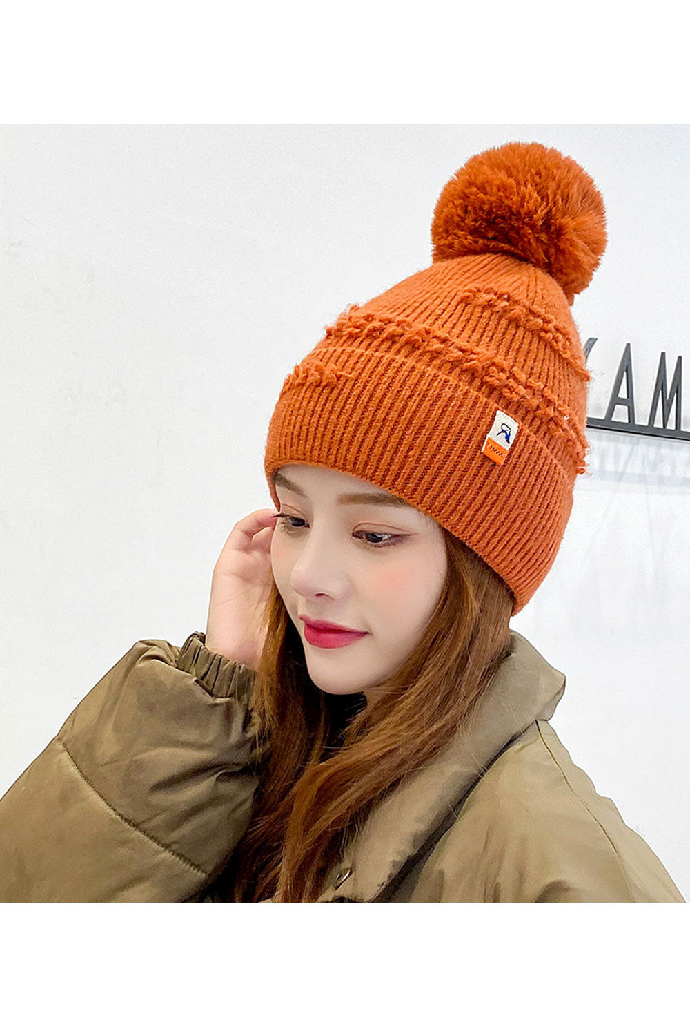Women Fleece Ball Decoration Ear Protection Knitted Hat