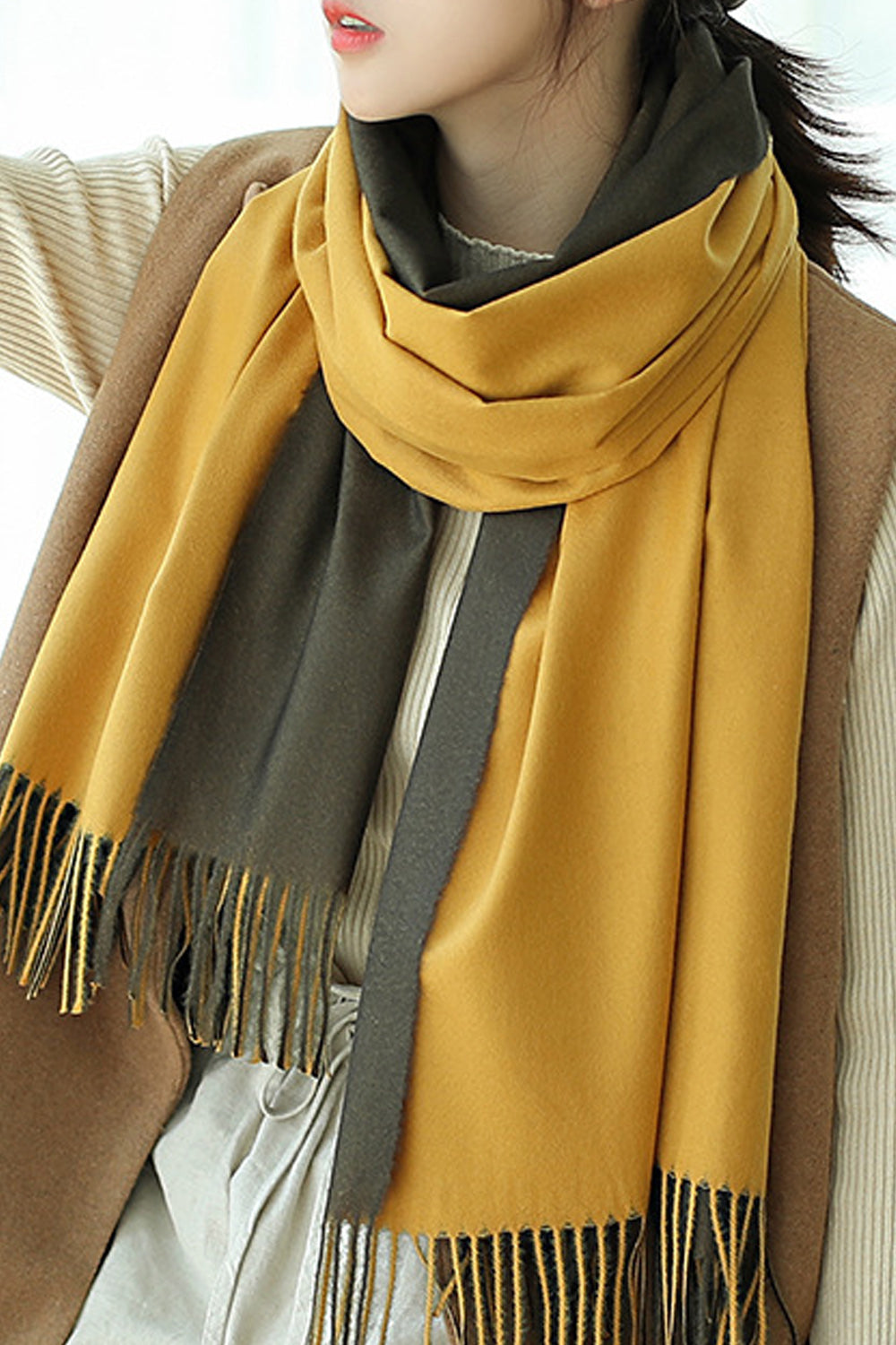 Women Rectangular Shape Solid Colored Thick Autumn Muffler