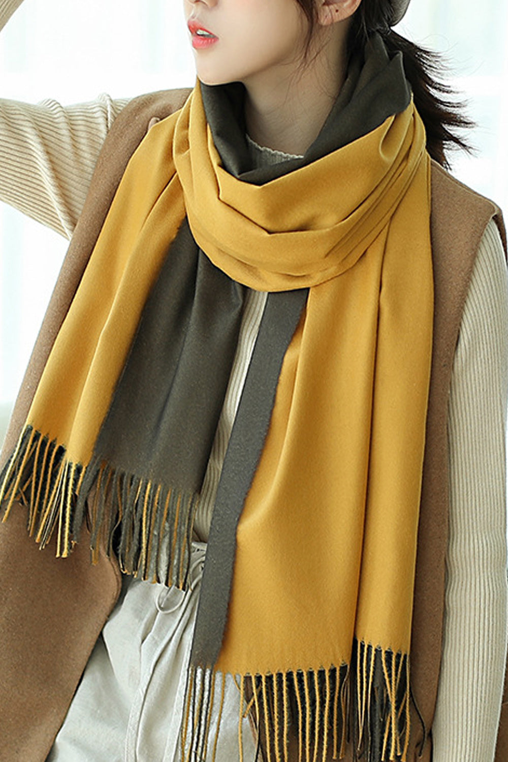 Women Rectangular Shape Solid Colored Thick Autumn Muffler