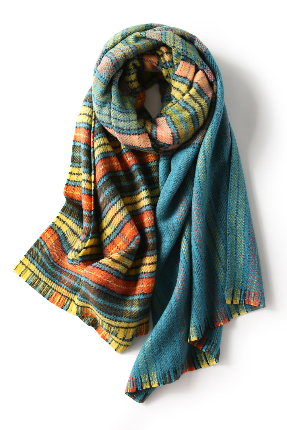 Women Cashmere Long Length Cozy Plaid Pattern Muffler